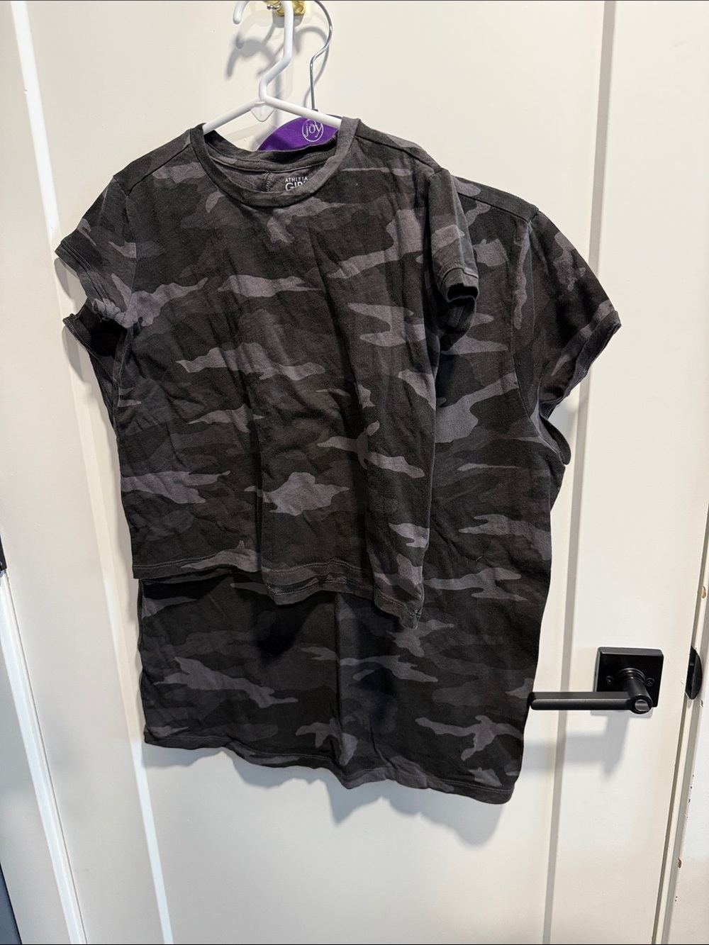 Athleta Gray Camo Crewneck Tee Women’s Large Girls Size 7 Mom & Me Set EUC